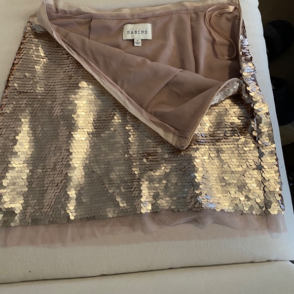 Sabine gold sequin skirt with mesh trim- Medium - Picture 3 of 3